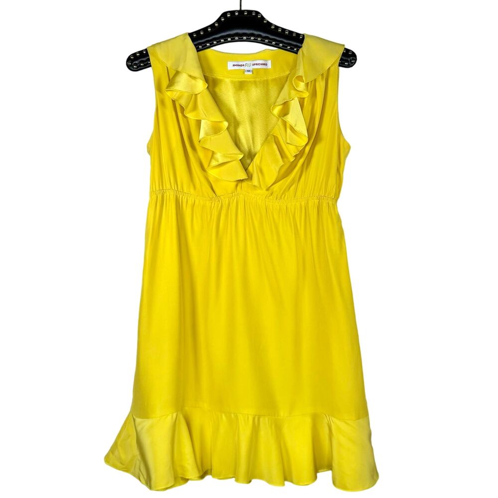 Amanda Uprichard Yellow Kelly Sleeveless Ruffle Silk Dress Medium